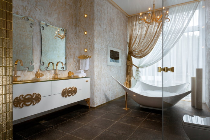 интерьер ванной в золотом цвете 